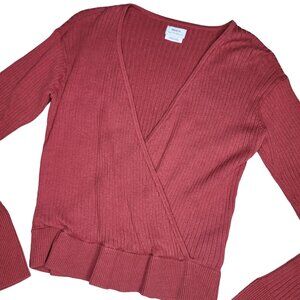 RVCA Women's Ribbed Knit faux Wrap Sweater Red XS